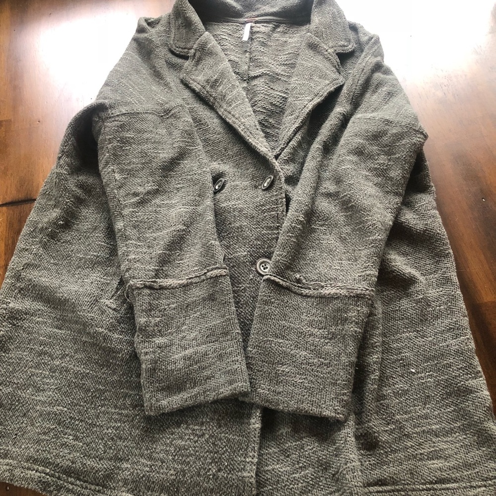 Free People Green Knit Cotton Oversized Blazer XS - Picture 3 of 6